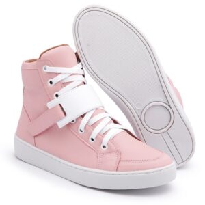 Tênis Feminino Cano Alto Tira Metalizada Estilo Urbano